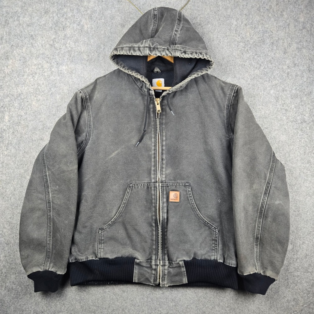 Carhartt J130 BLK Active Jacket Mens Medium Black Canvas Quilt Lined Workwear